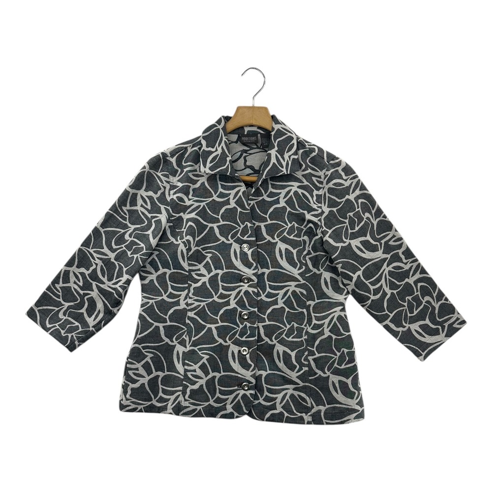 Additions‎ by Chicos Women's Black White Abstract Print Button Up Jacket Size 1